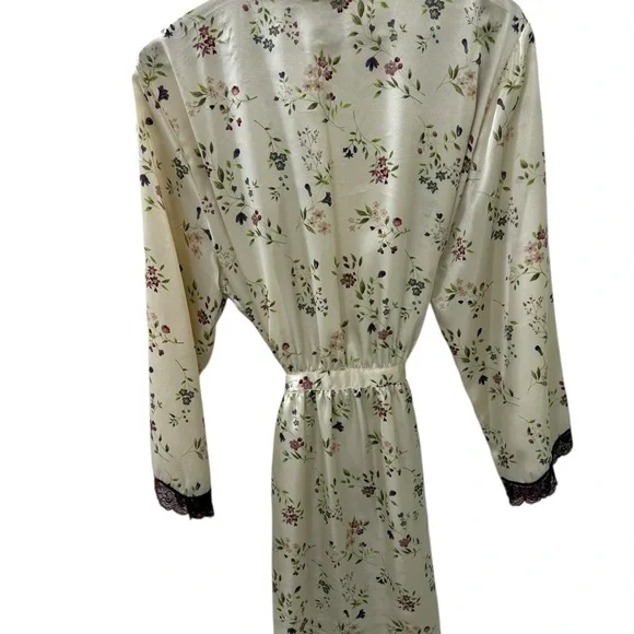 Morgan Taylor Polyester Floral Print Kimono Robe Size L belted Silky elegance - Picture 2 of 5